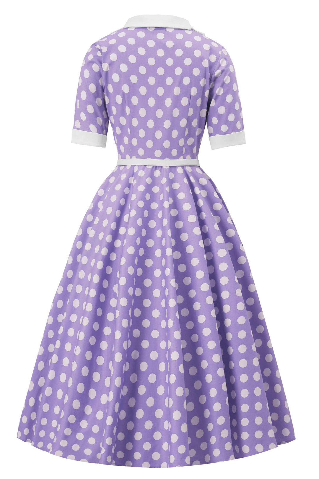 The back of Mollie Shirt Dress in Lilac Polka Dots