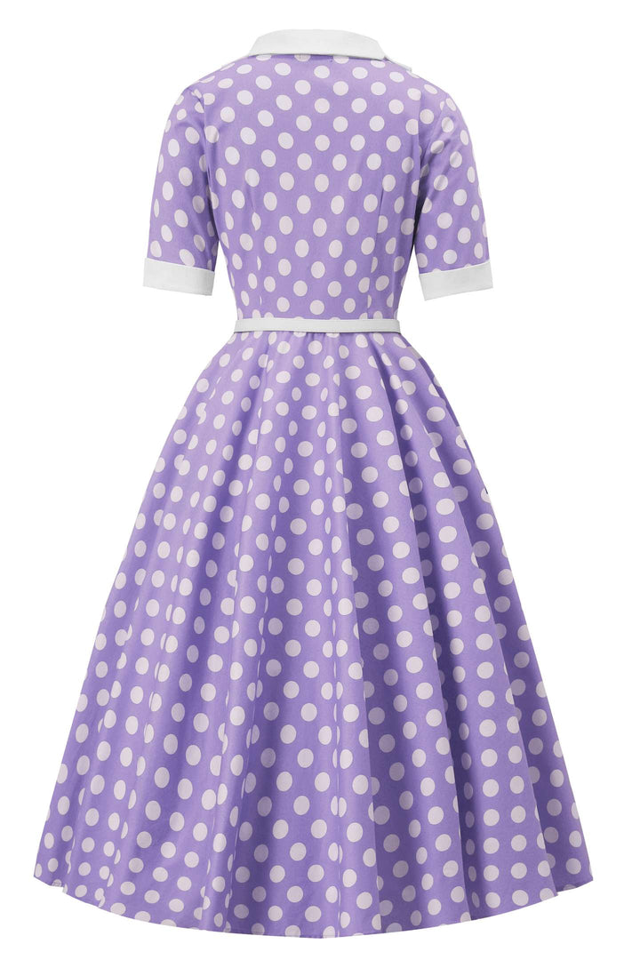 The back of Mollie Shirt Dress in Lilac Polka Dots