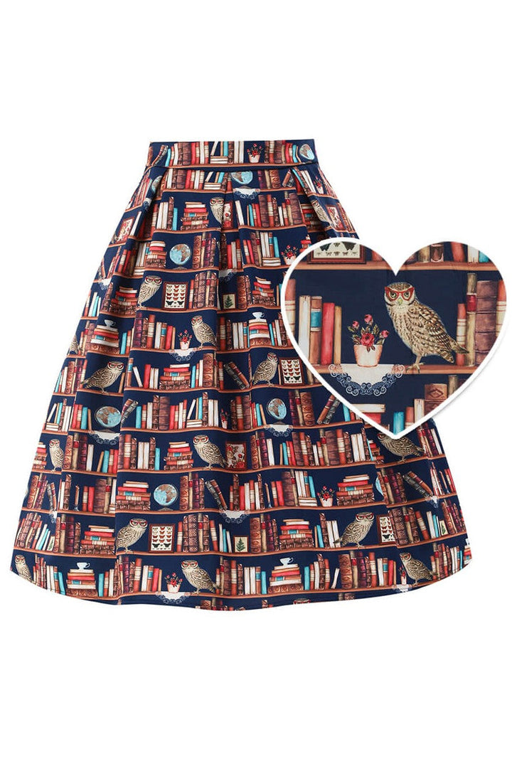 The front of Aisley Owls & Library Books Skirt | Quirky Teacher Skirt