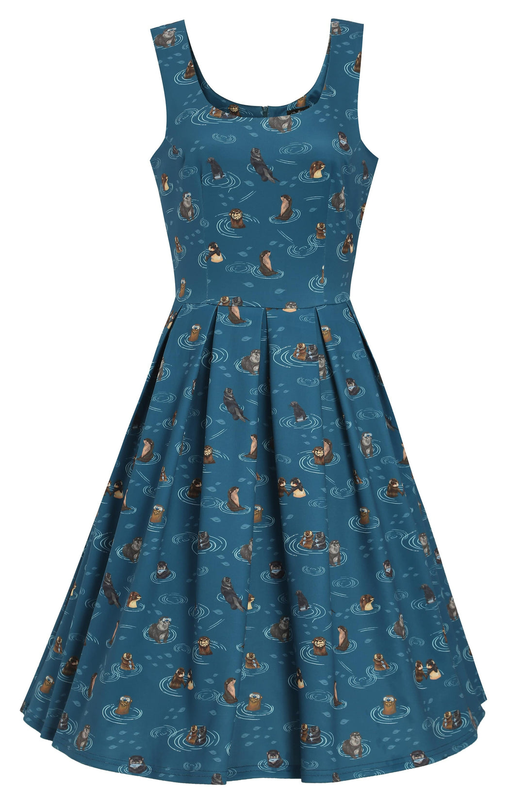 The front of Amanda Otterly Adorable Swing Dress in Blue