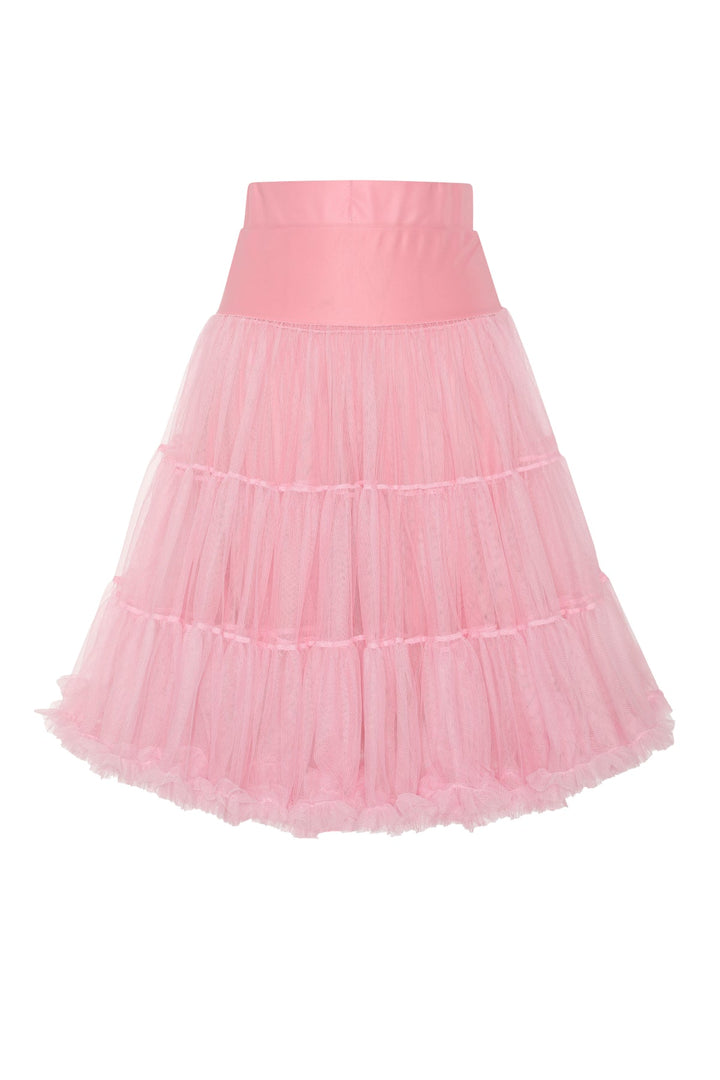 The front of Hattie Pastel Pink 3-Tier Net Petticoat, 25.5 Inches