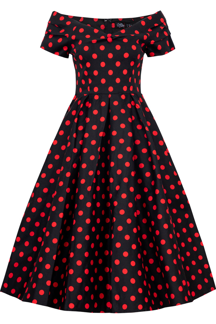 The front of Lily Black & Red Polka Dot Dress | Polka Dot Dress