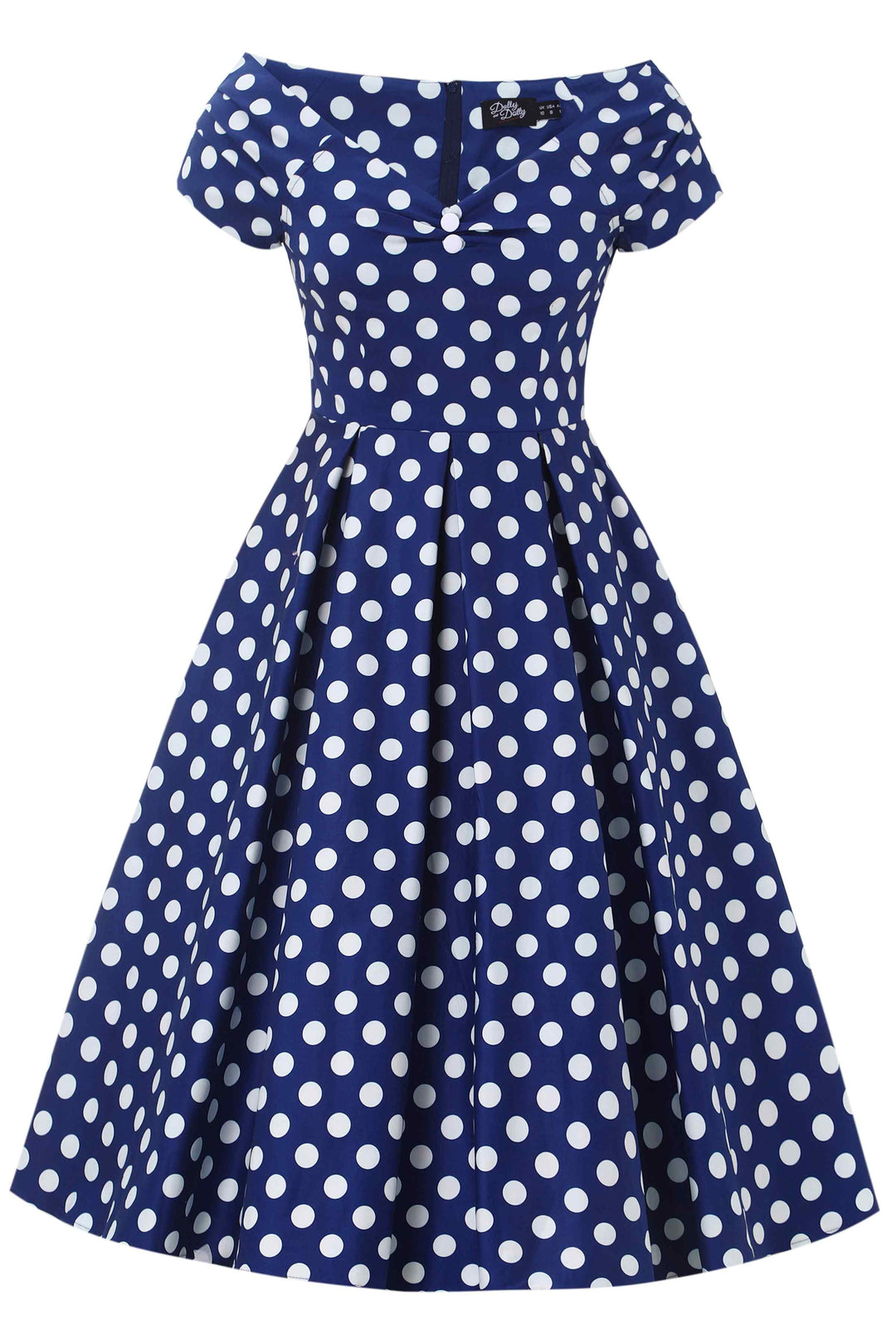 The front of Lily Navy Blue & White Polka Dot Dress | 50s Style Dress