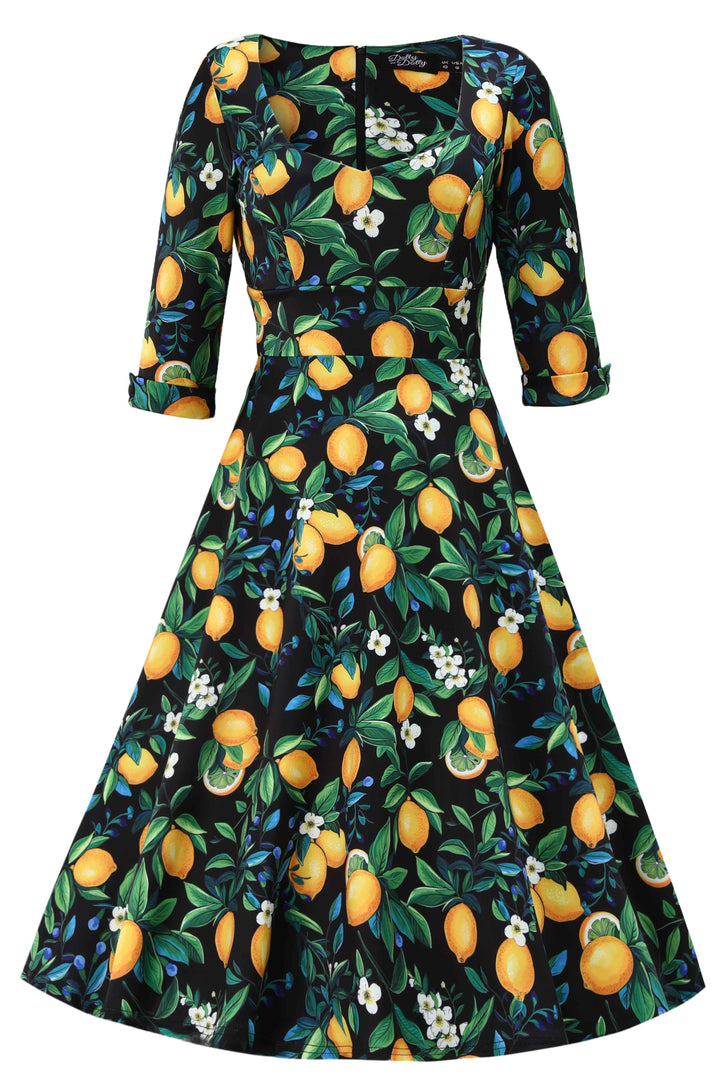 The front view of Scarlette Lemons on Dark Blue Dress