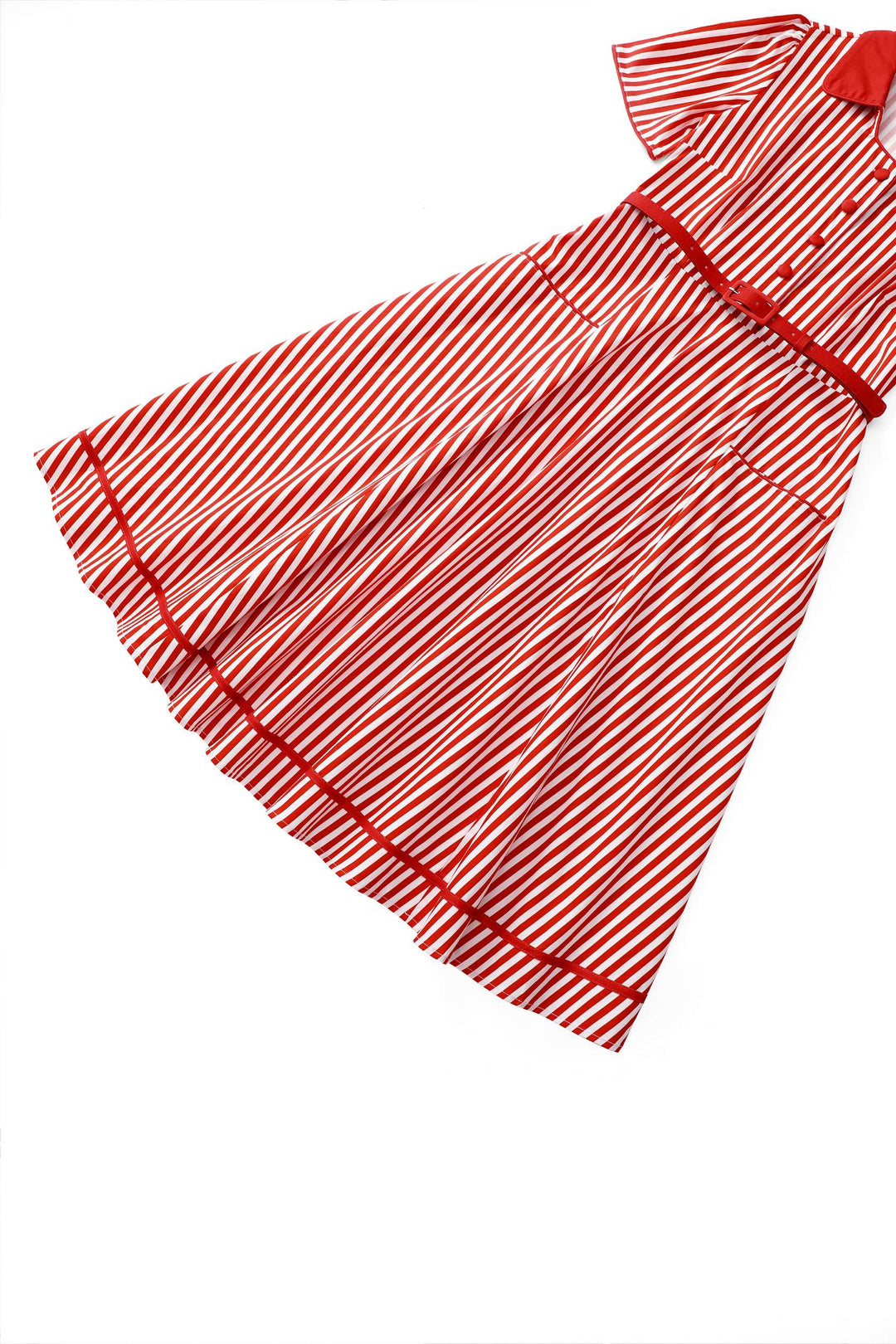 Close up view of Mabel Red & Off-white Bengal Stripes Dress | Vintage Shirt Dress