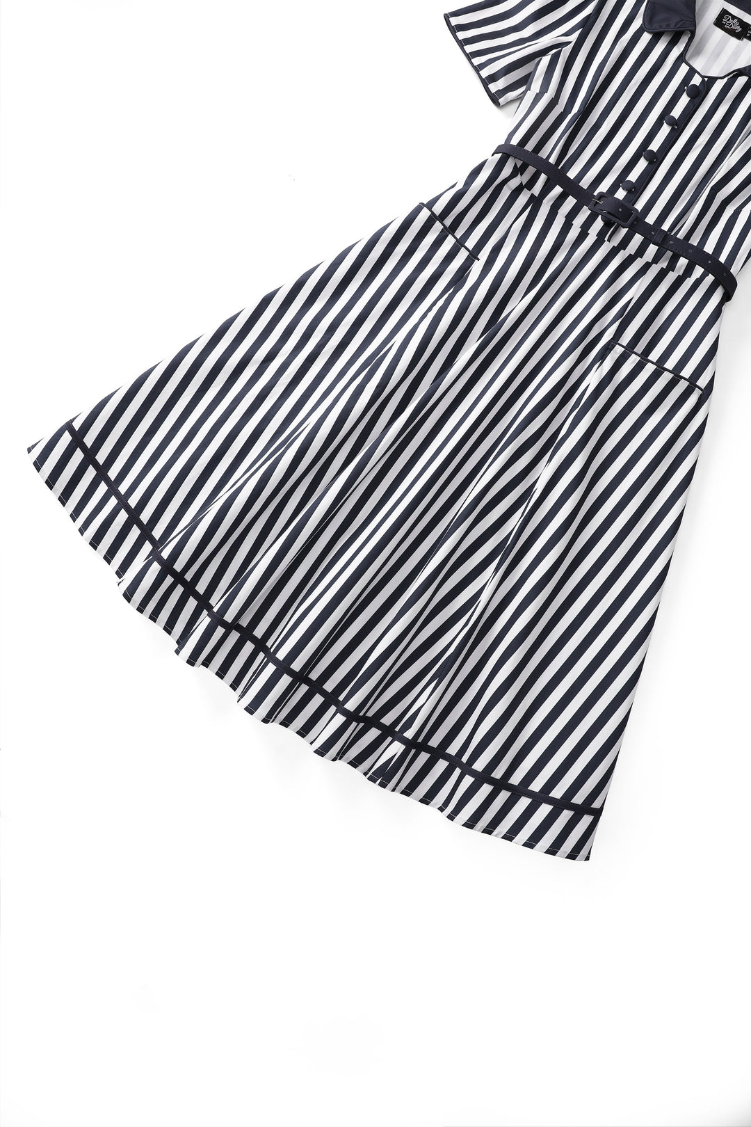 Mabel Dark Blue & White Striped Classic Diner Shirt Dress