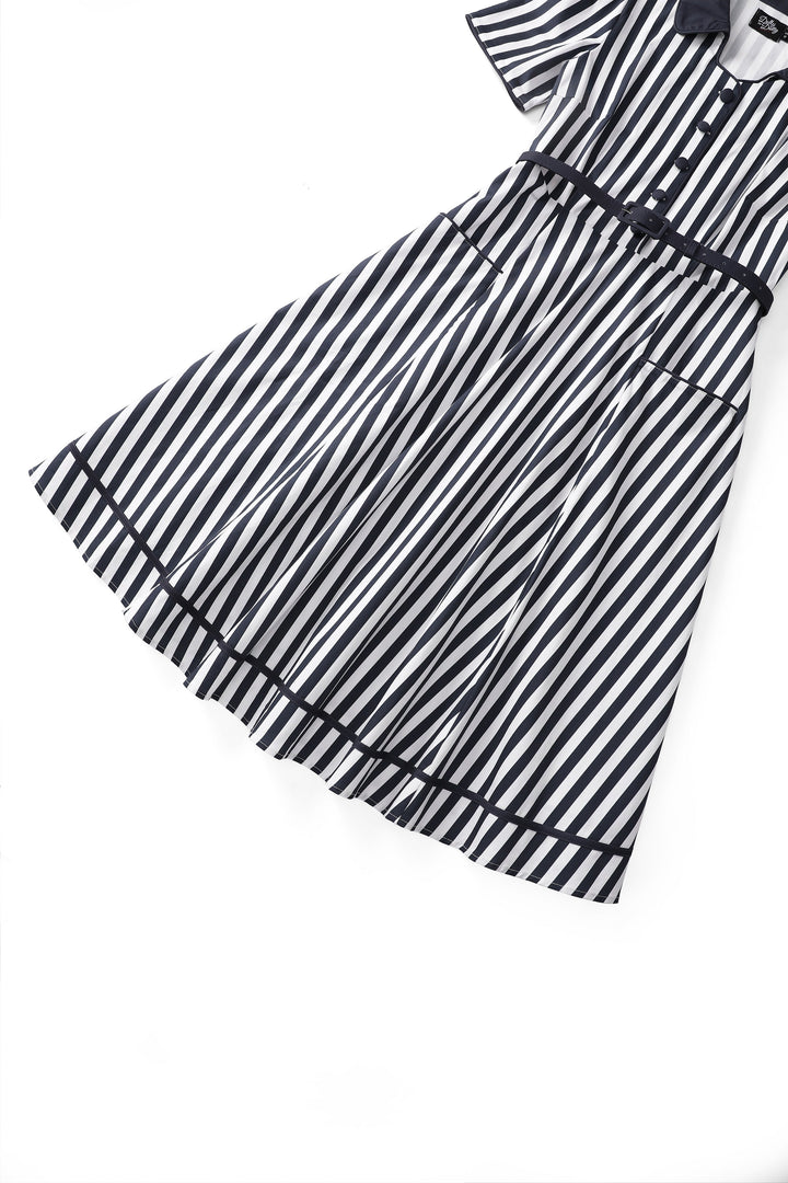 Mabel Dark Blue & White Striped Classic Diner Shirt Dress