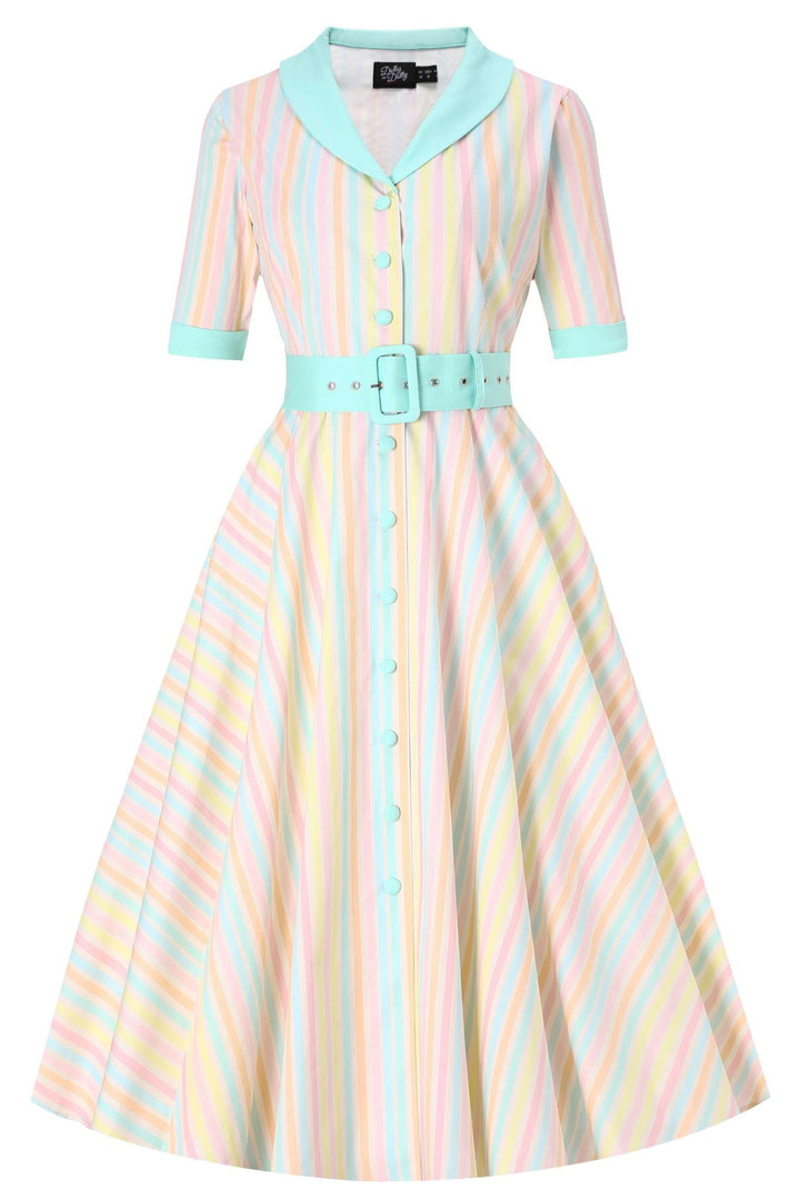 Front view of Mollie Pastel Stripes Dress | Vintage Shirt Dress