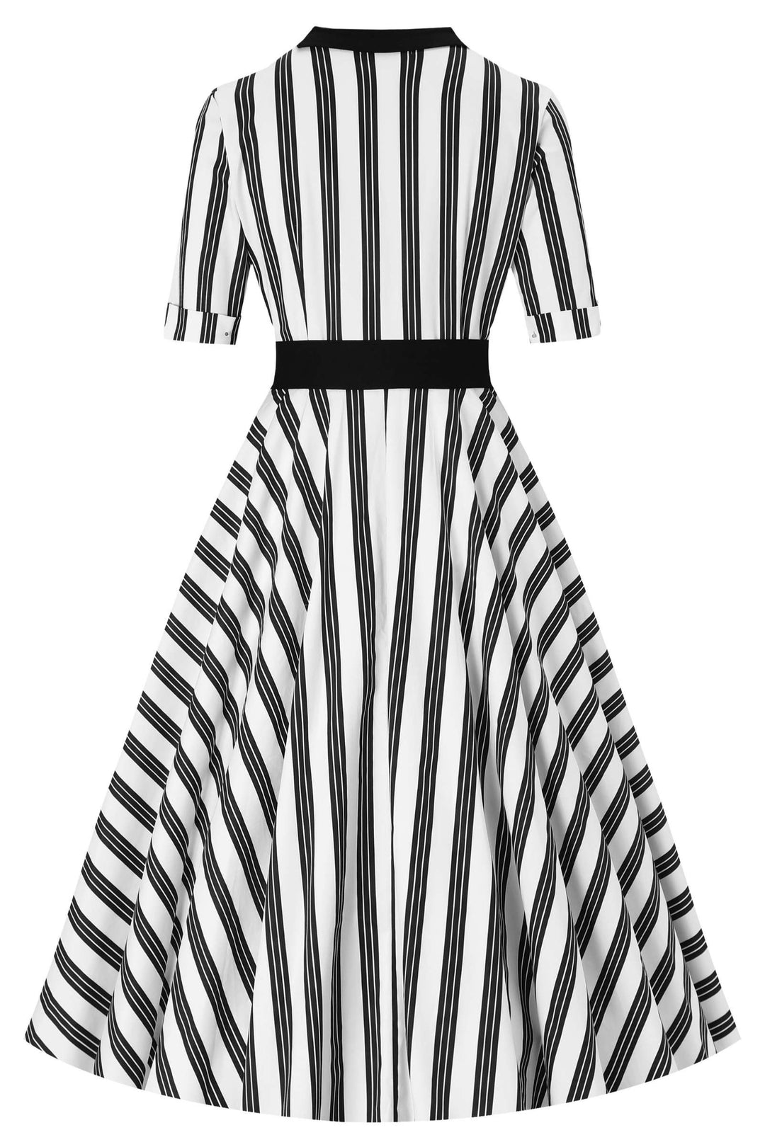 Back view of Mollie Black Stripes on White Dress | Striped Shirt Dress AU