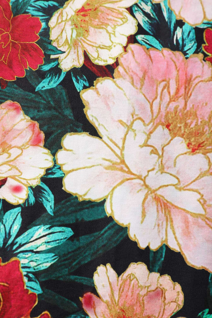 Print of Elizabeth Vintage Style Floral Party Dress in Black/Pink