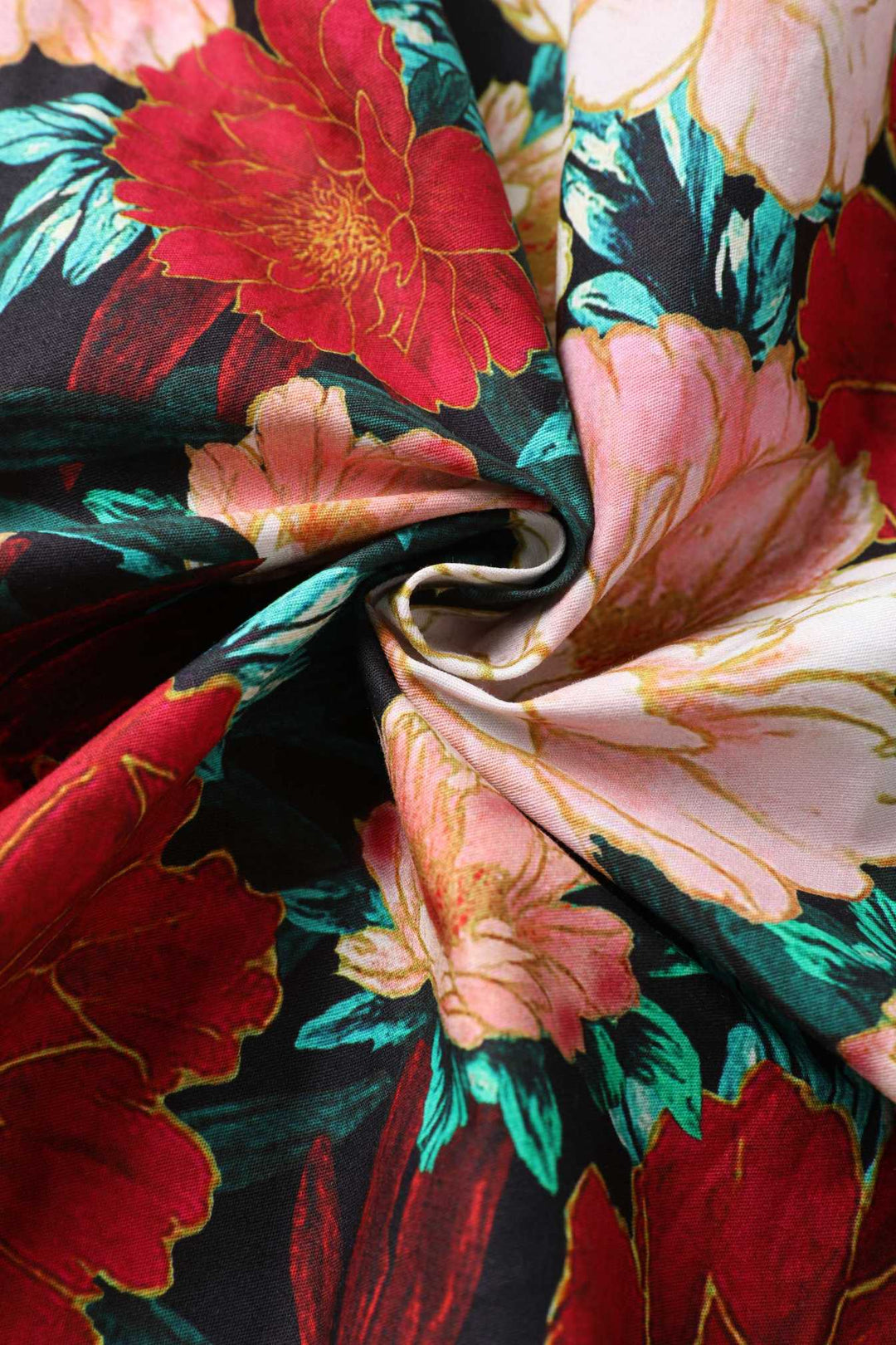 Fabric of Elizabeth Vintage Style Floral Party Dress in Black/Pink