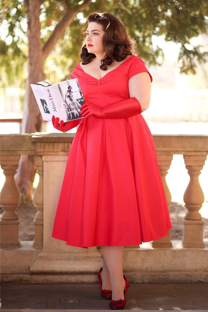 Model in Lily Red Off Shoulder Dress