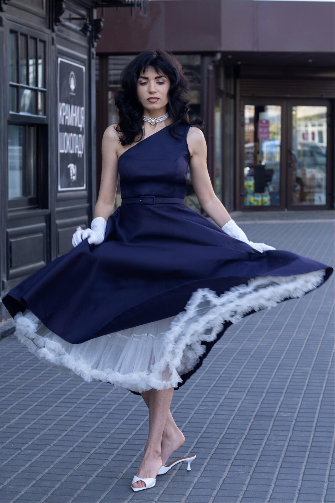 A beautiful lady in Susan Navy Blue Dress | Vintage Party Dress