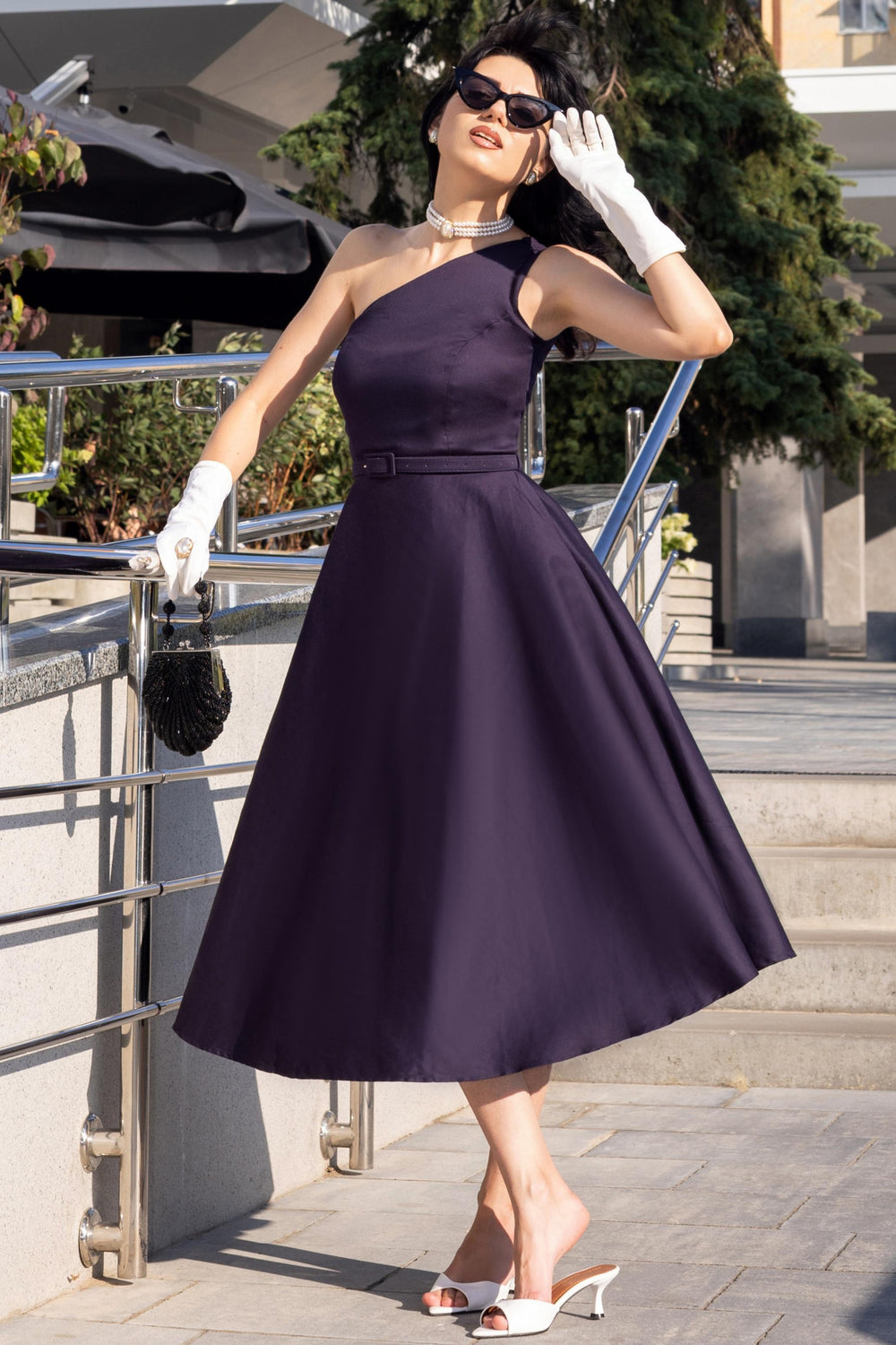 A lovely lady in Susan Navy Blue Dress | Vintage Party Dress