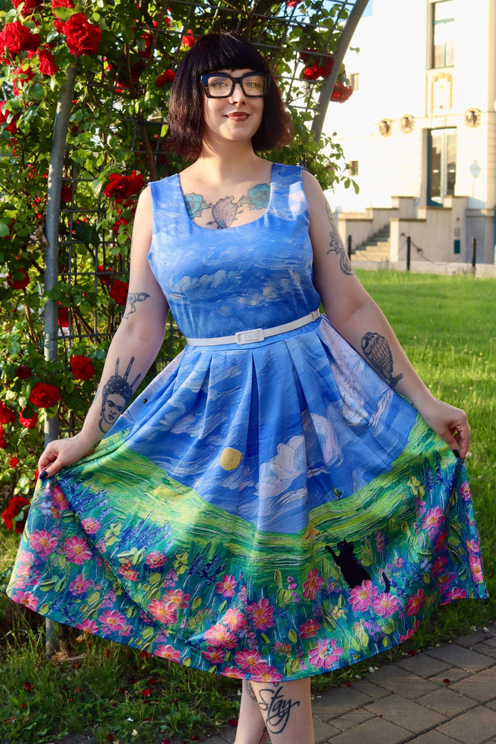Lovely Model wearing a Black Cat Swing Dress | Cat Lady