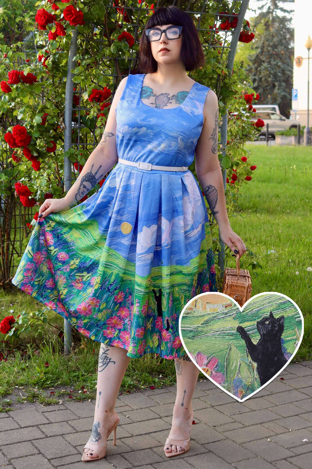 Model in a Black Cat Swing Dress | Cat Lady