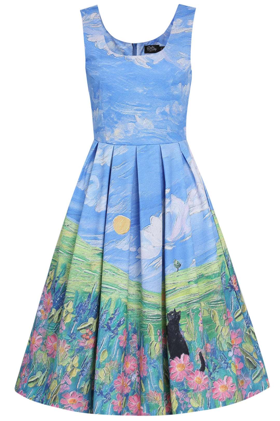 The front of Black Cat Swing Dress