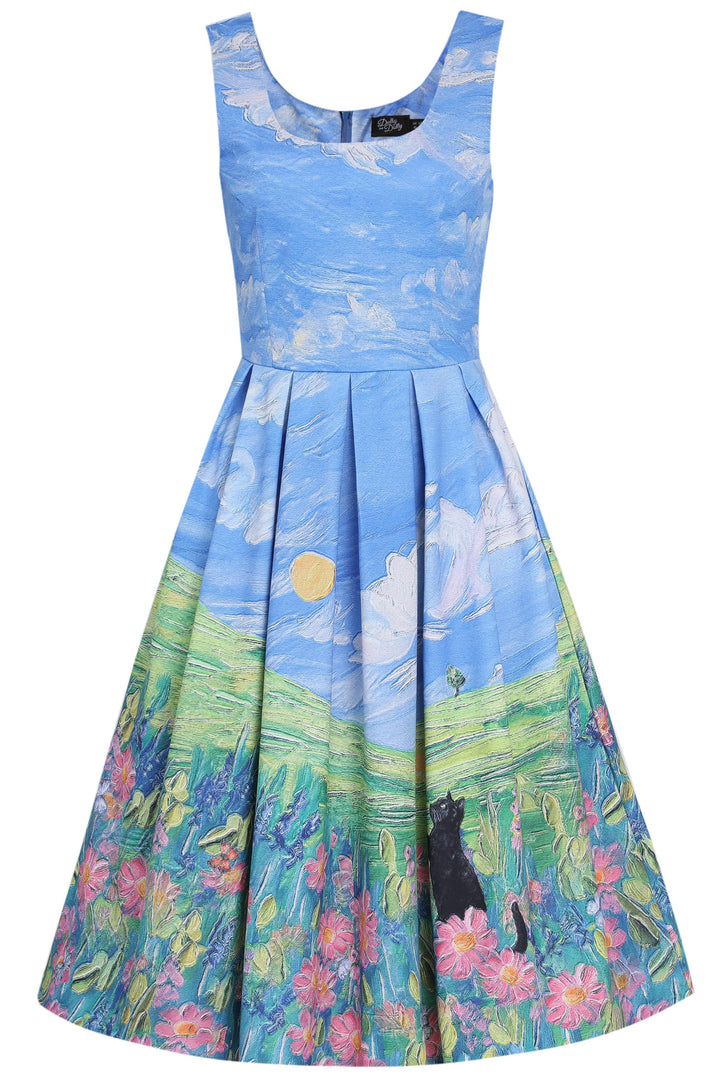 The front of Black Cat Swing Dress