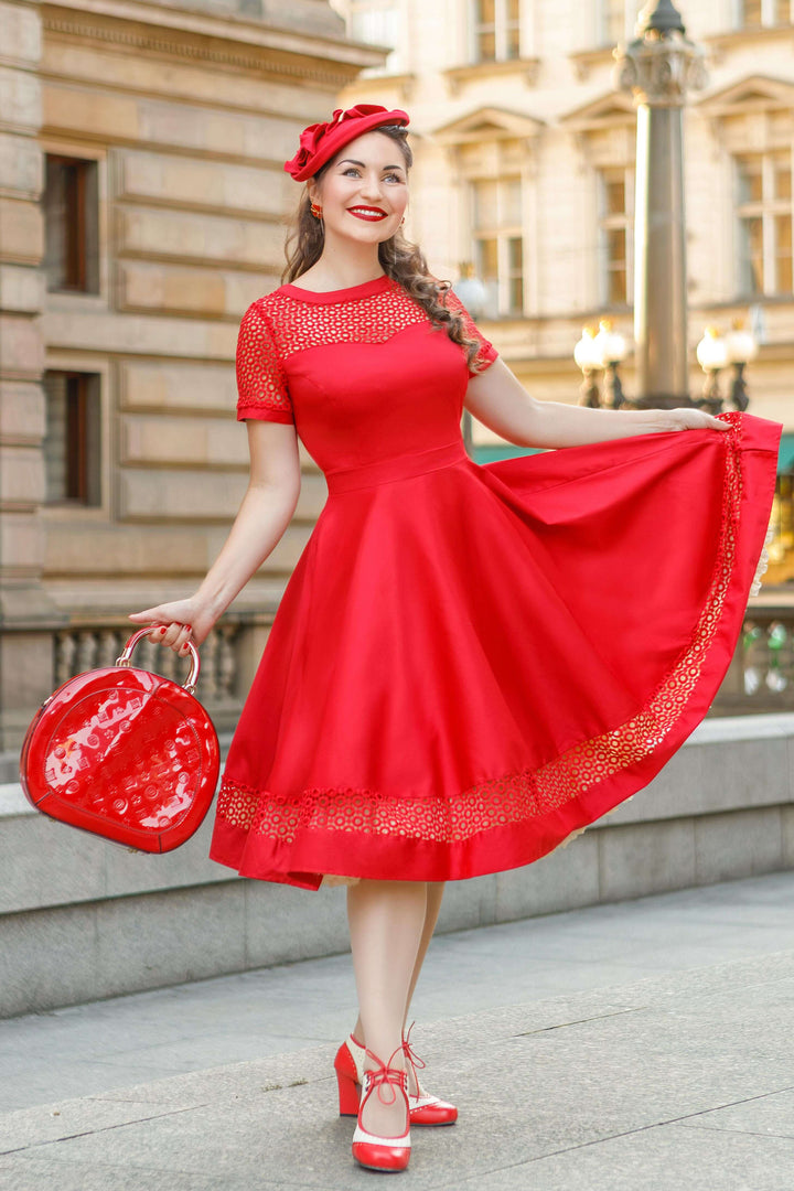 A lovely lady in Tess Red Dress | Vintage Occasion Dress
