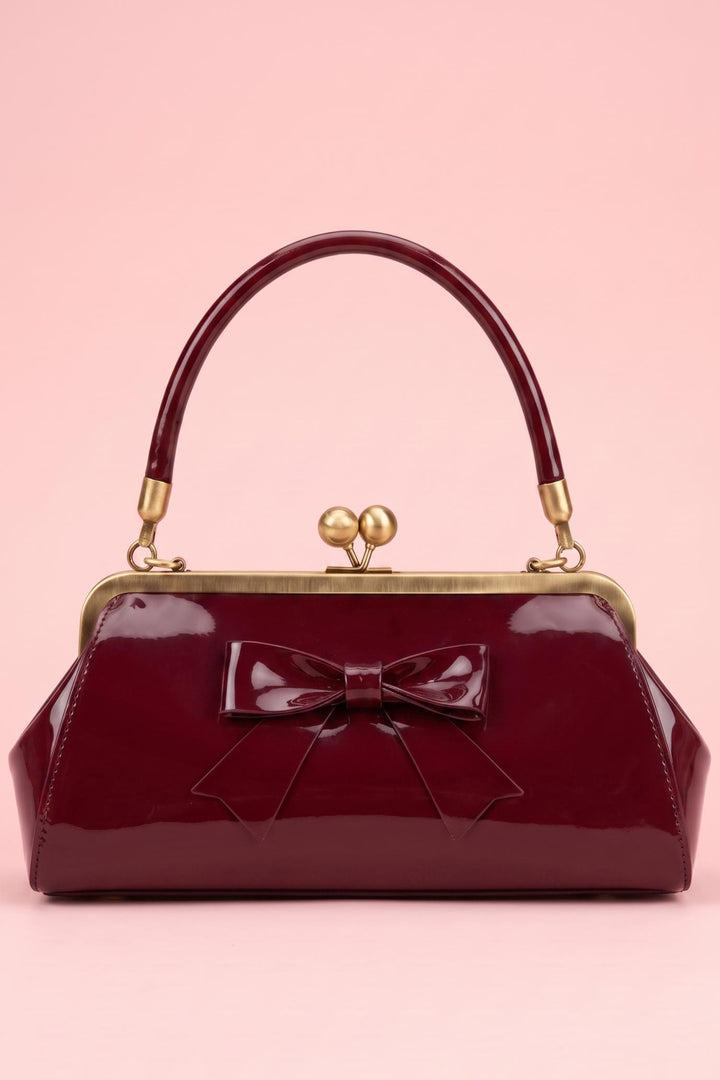 Front view image of PU Burgundy Clutch Bag | Vintage Style