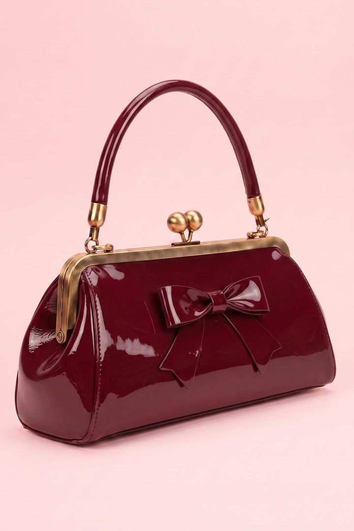 Side view image of PU Burgundy Clutch Bag | Vintage Style