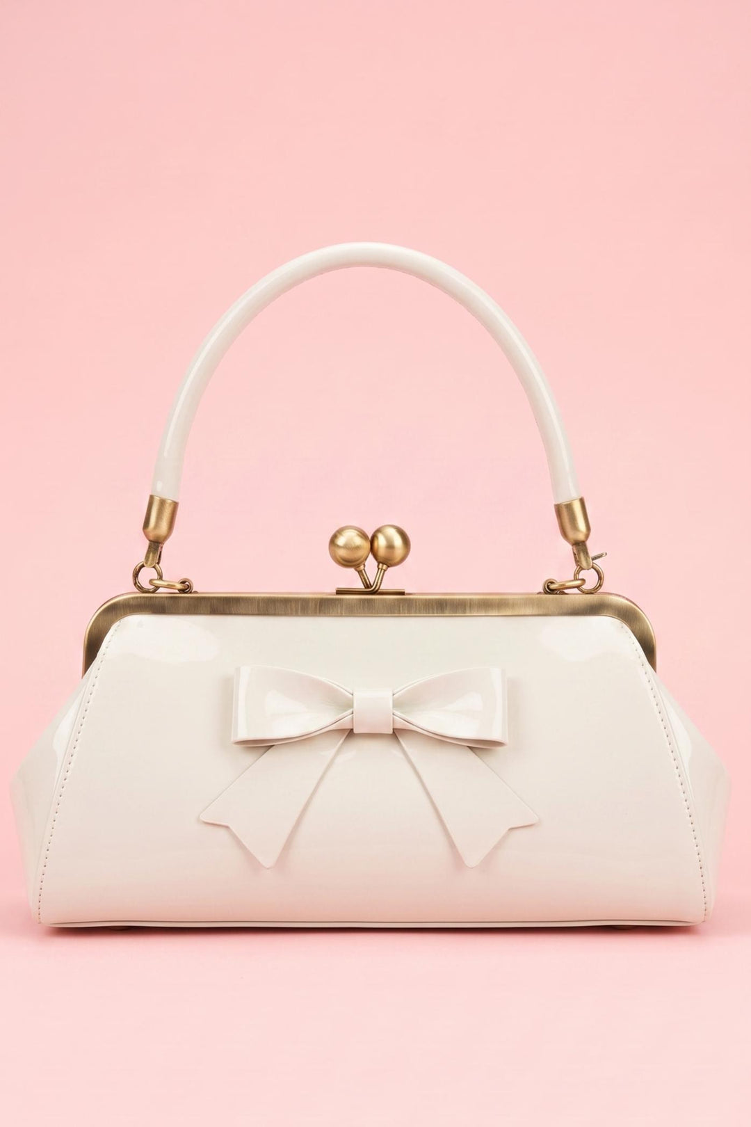 Front view image of Ivory Petite Handbag | Feminine 50s Bow Bag
