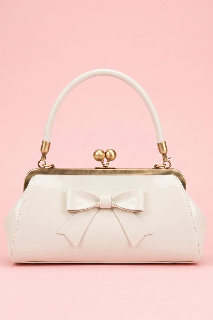 Front view image of Ivory Petite Handbag | Feminine 50s Bow Bag