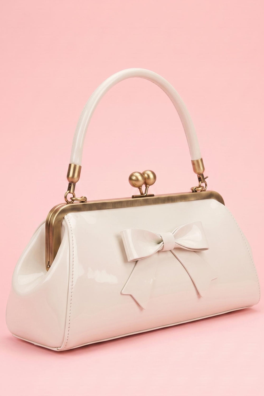 Side view image of Ivory Petite Handbag | Feminine 50s Bow Bag