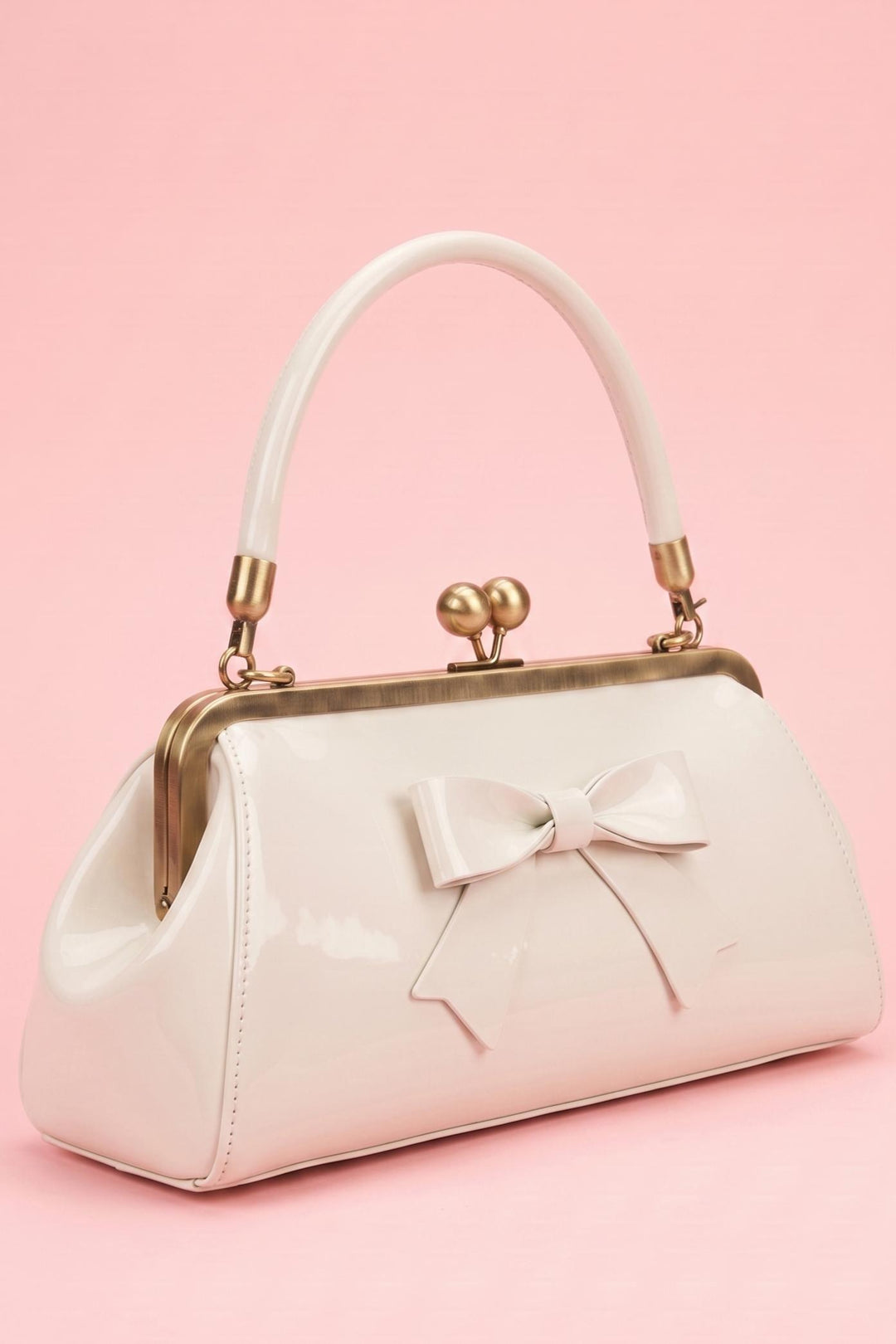 Side view image of Ivory Petite Handbag | Feminine 50s Bow Bag