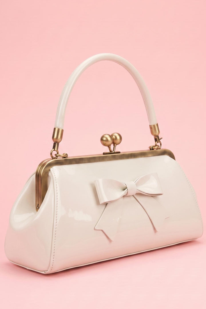Side view image of Ivory Petite Handbag | Feminine 50s Bow Bag