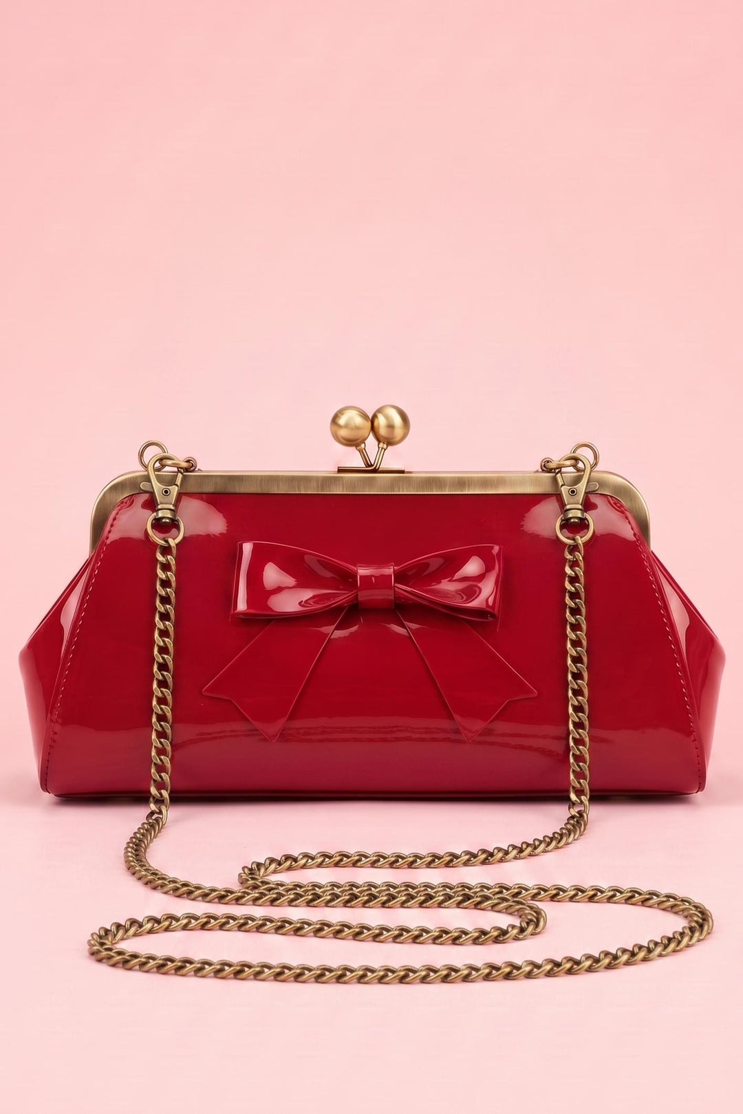Front view image of Red Frame Bag with a chain | Formal Vintage Accessory
