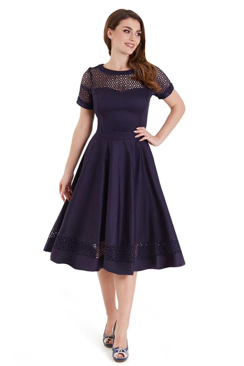 Tess Crochet Lace Formal Dress In Navy Blue
