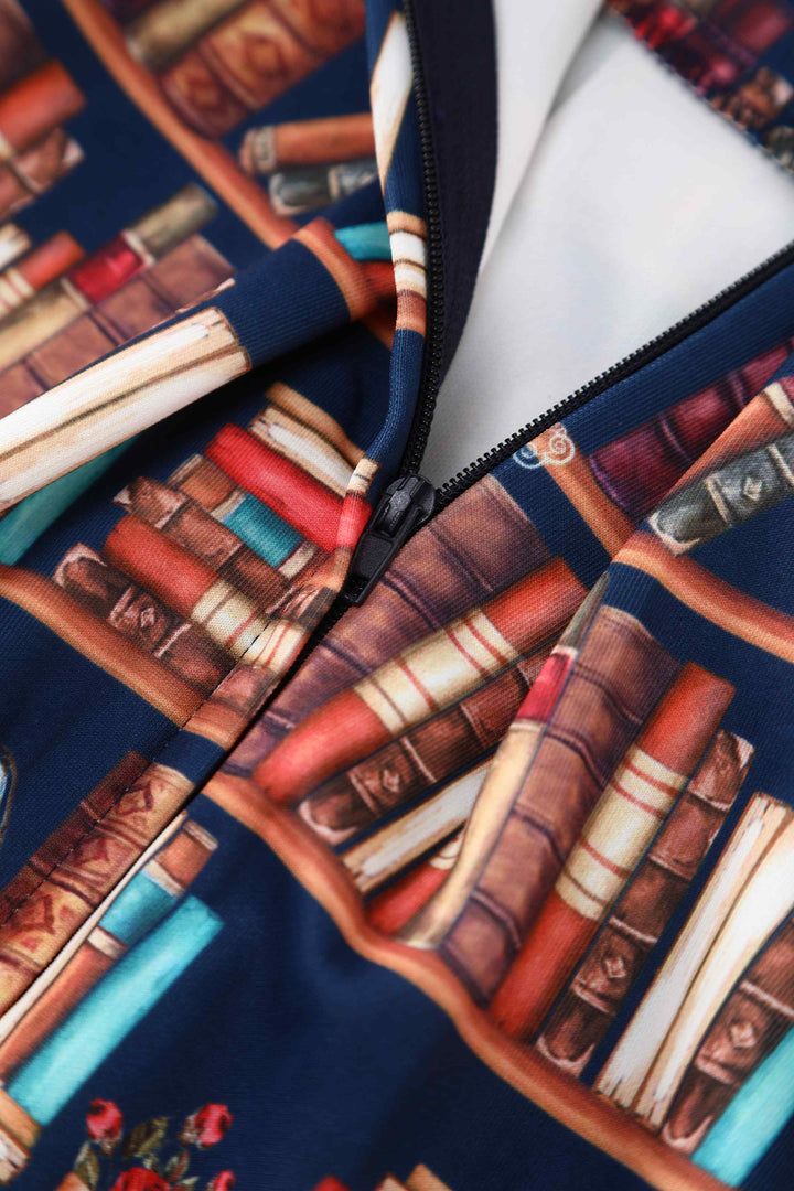 Zipper of Aisley Owls & Library Books Skirt | Quirky Teacher Skirt