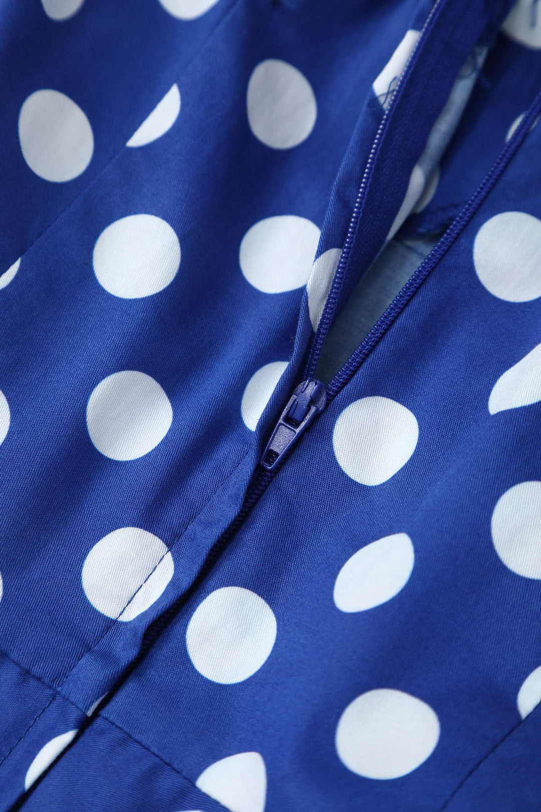 Zipper of Daisy Dark Blue & White Polka Dot Dress | 50s Style Dress