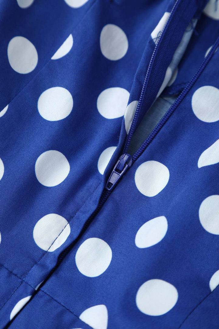 Zipper of Daisy Dark Blue & White Polka Dot Dress | 50s Style Dress
