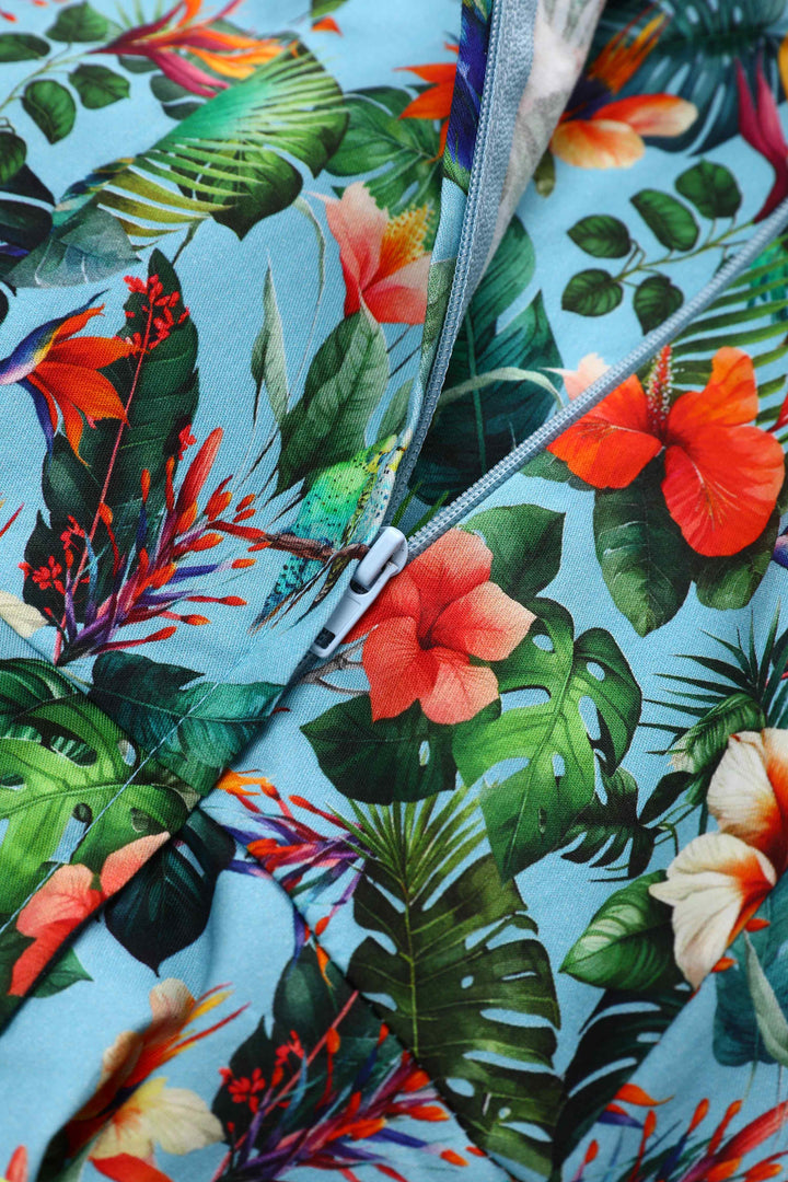 Zipper of Daisy Tropical Parrot Halterneck Dress