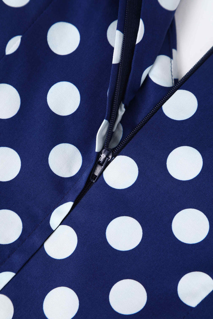 Zipper of Lily Navy Blue & White Polka Dot Dress | 50s Style Dress