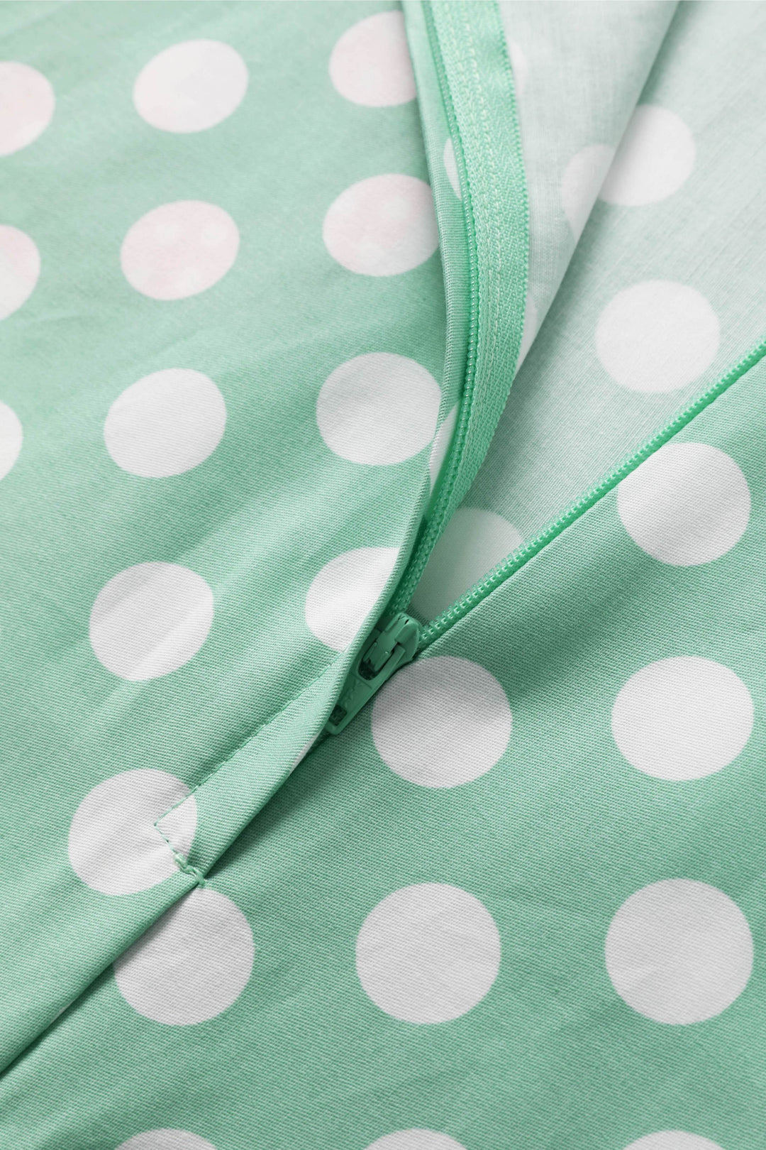 Zipper of Maisie Sage Green & White Polka Dot Skirt | Polka Dot Midi Skirt