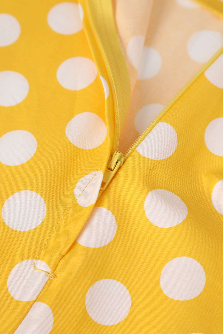 Zipper of Maisie Yellow & White Polka Dot Skirt | Polka Dot Midi Skirt