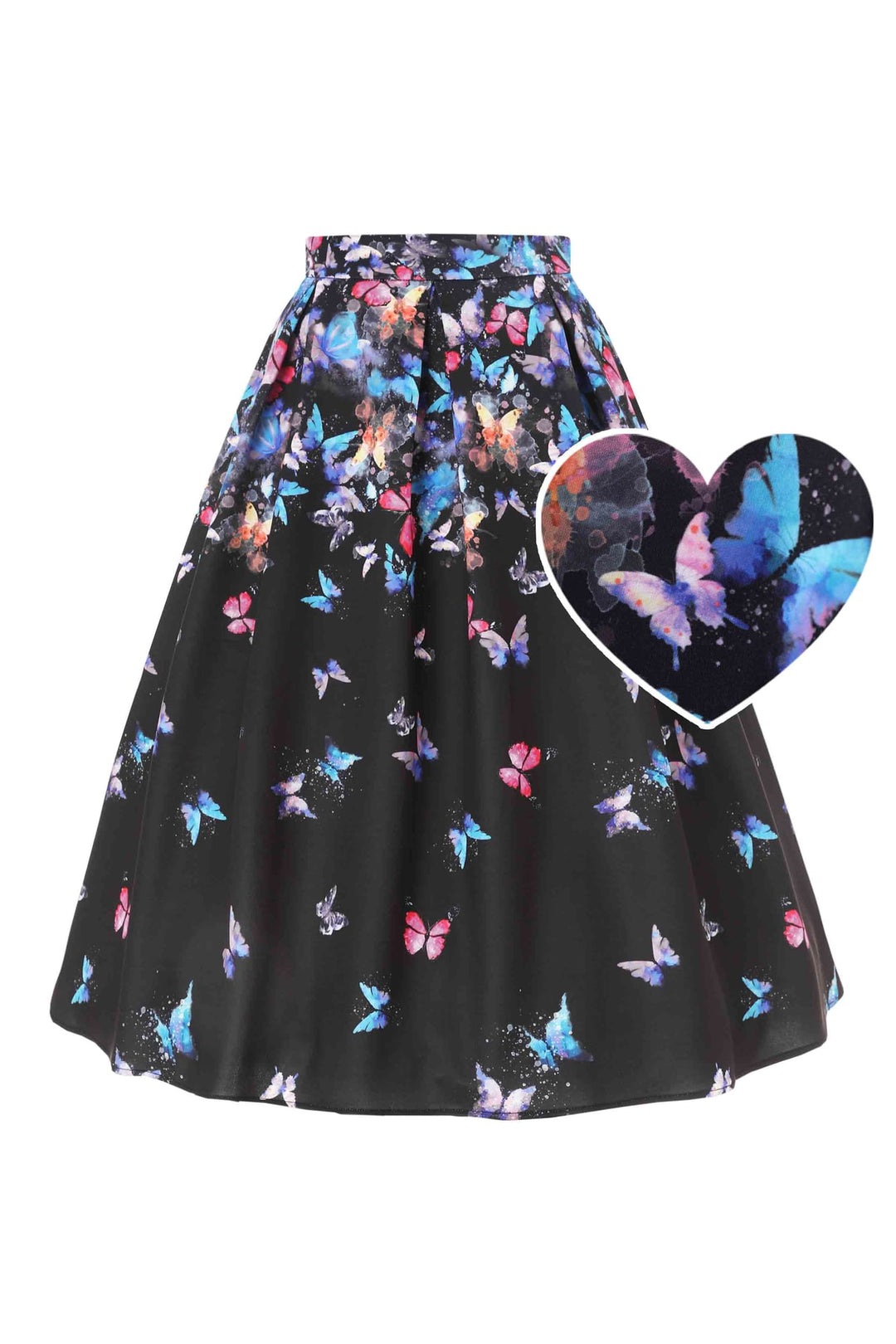 Aisley Black Butterflies Flared Skirt