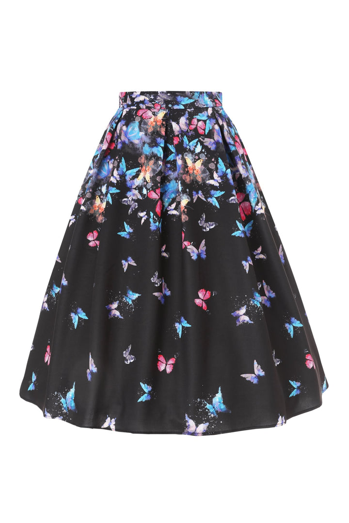 Aisley Black Butterflies Flared Skirt