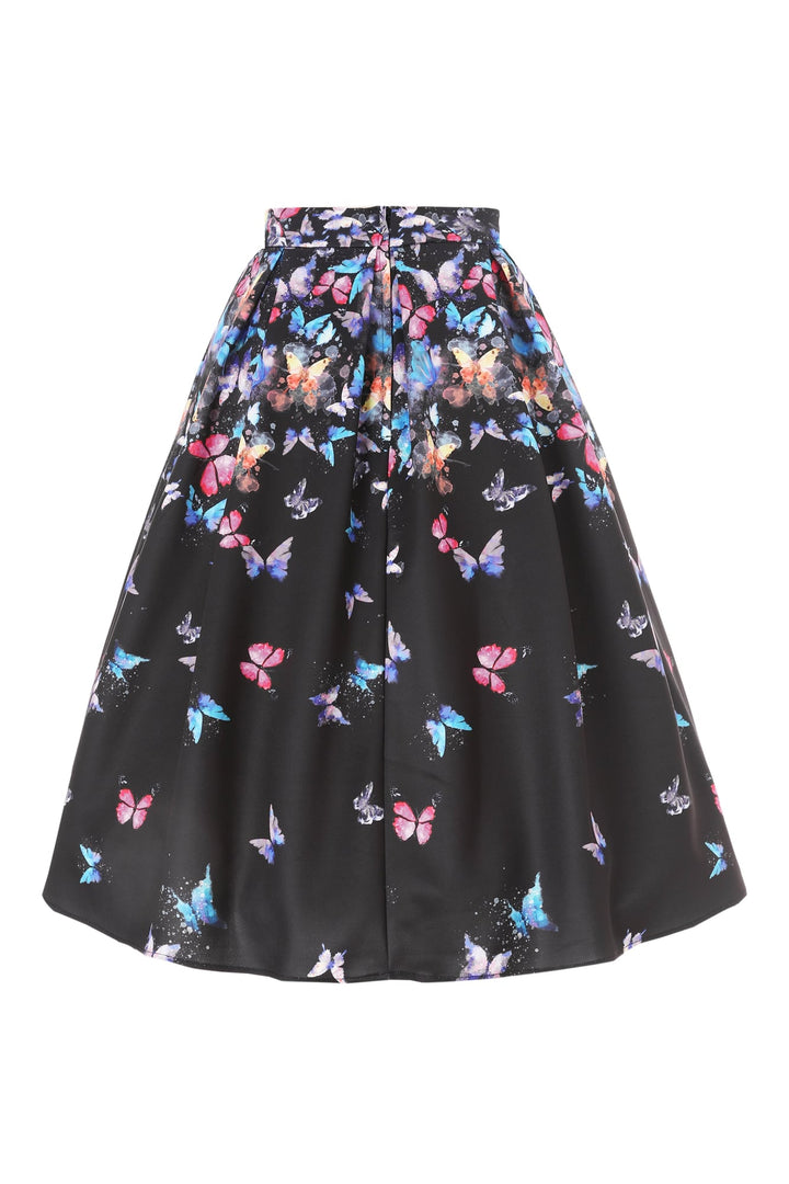 Aisley Black Butterflies Flared Skirt