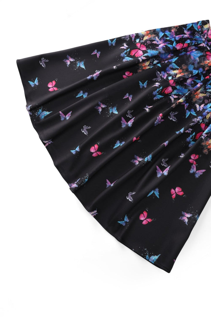 Aisley Black Butterflies Flared Skirt
