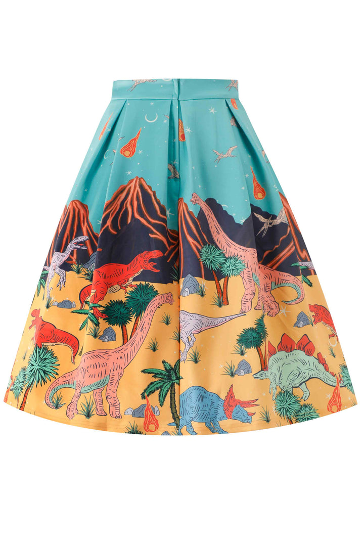 Back view of Aisley Dinosaur Space Skirt | Novelty Print Skirt