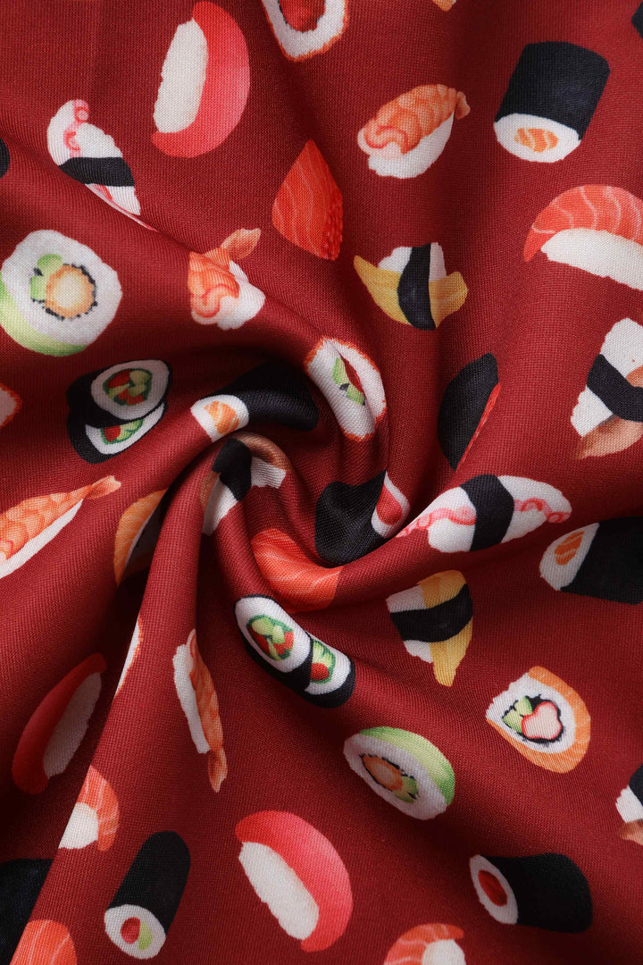 Fabric of Amanda Sushi & Sashimi Flared Dress In Burgundy
