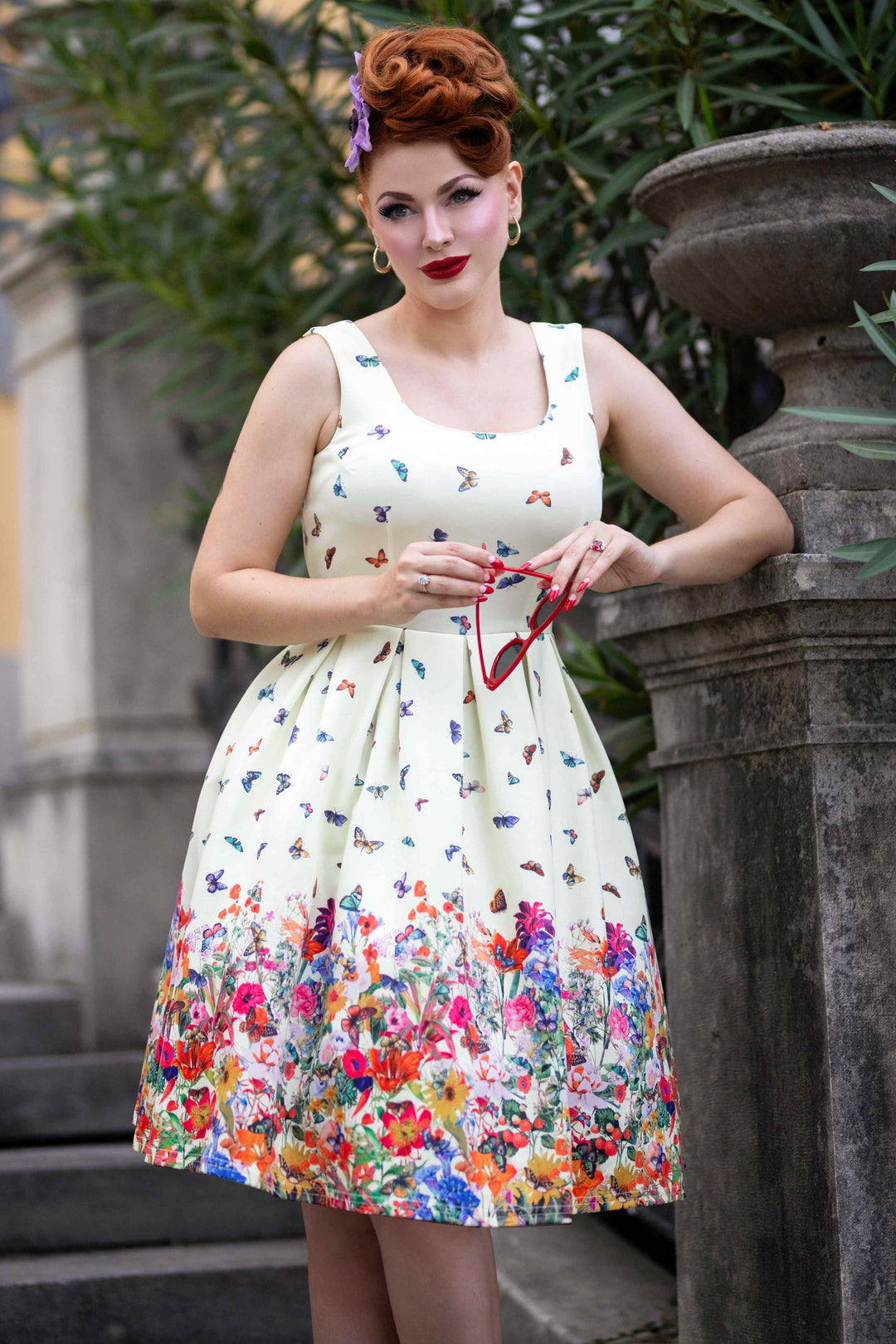 Amanda Butterflies & Floral Garden Dress in White