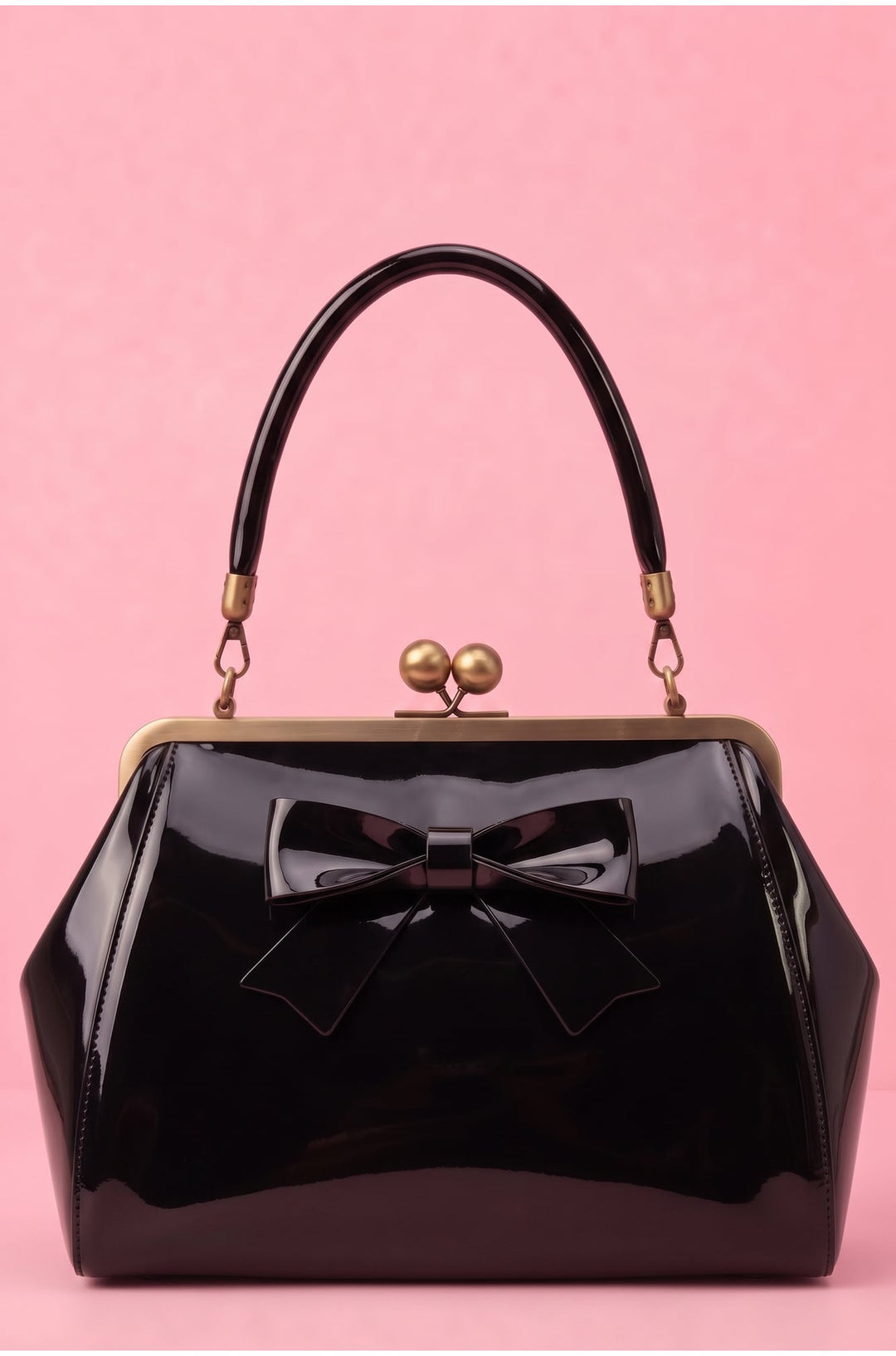 Front view image of Black 1950s Kiss Lock Handbag