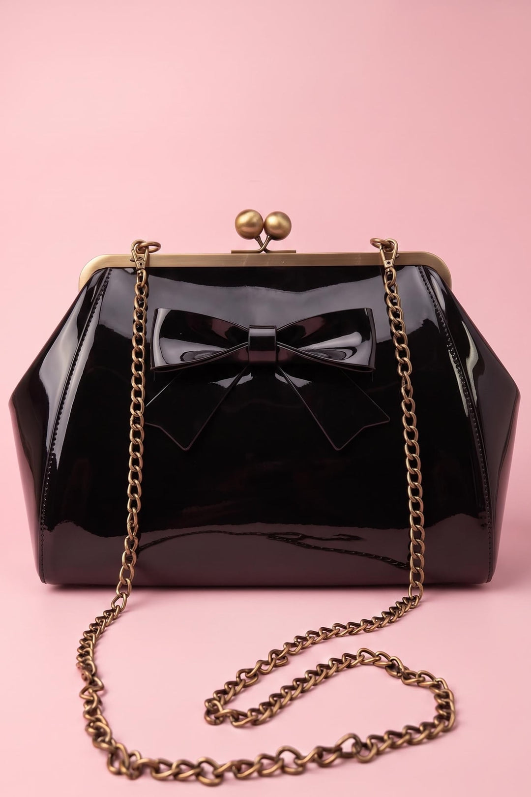 Colette 1950s style Kiss-Lock Vintage Black Oversized Statement Bow Bag with chain strap