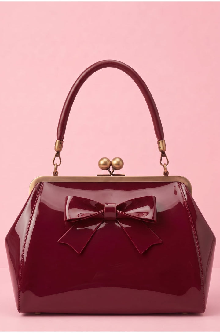 Front view image of Burgundy Kiss Lock Handbag