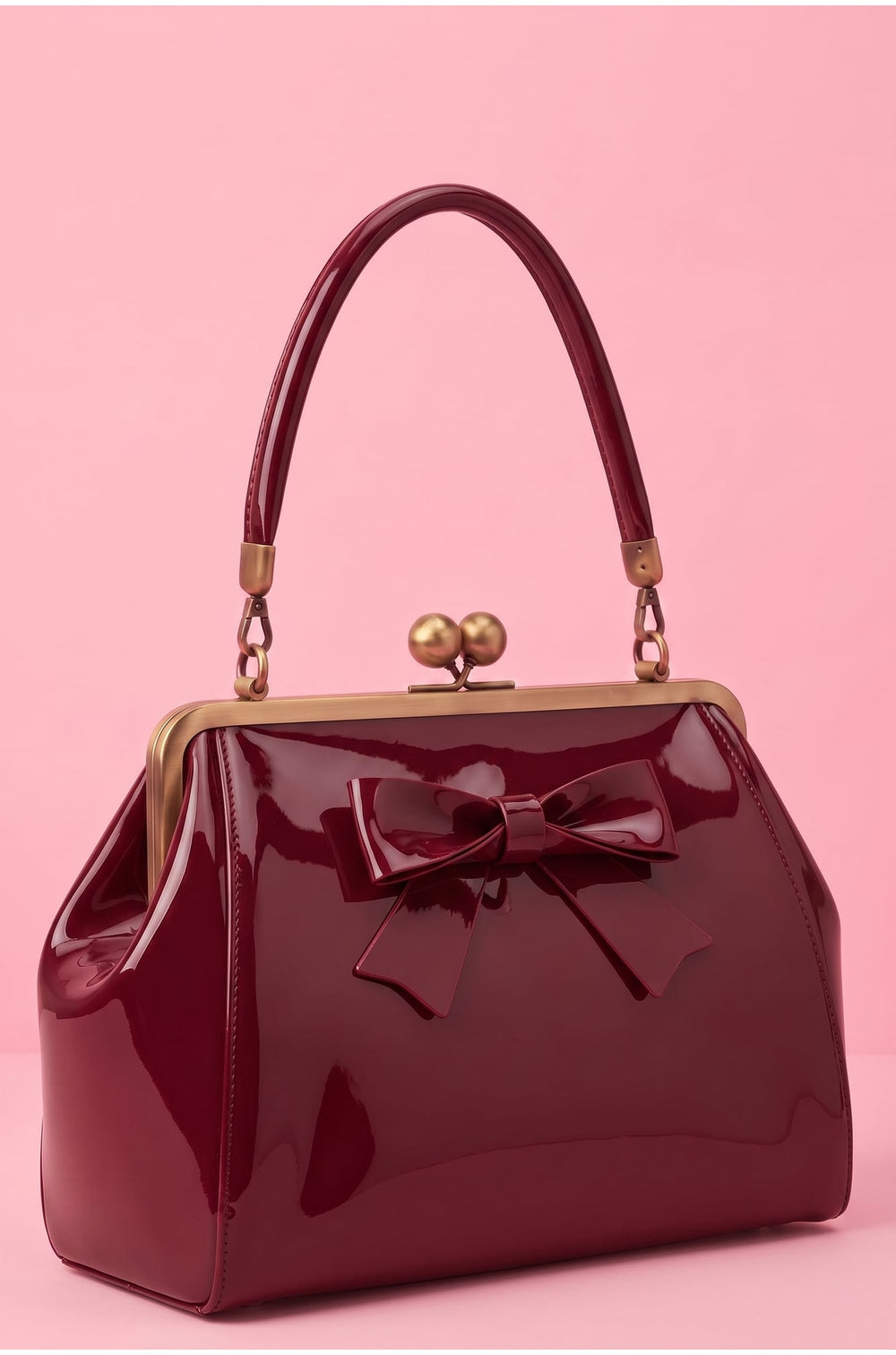 Side view image of Burgundy Kiss Lock Handbag